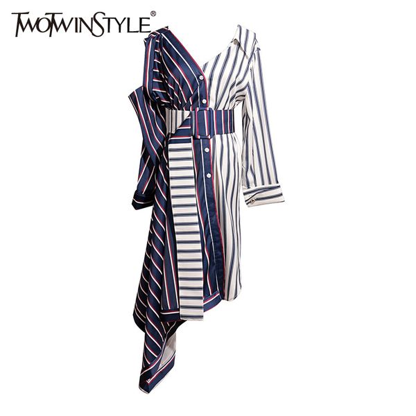 twotwinstyle asymmetrical shirt dress women off shoulder striped dresses female with wide belt patchwork clothing autumn y19052901, Black;pink
twotwinstyle asymmetrical shirt dress women off shoulder striped dresses female with wide belt patchwork clothing autumn y19052901, Black;pink