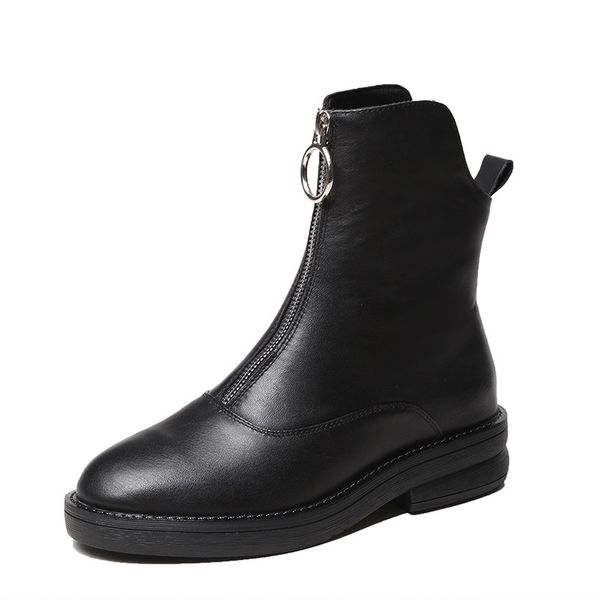low heel cowhide women's martin boots thick heel front zipper snow boots women's casual boots, Black
low heel cowhide women's martin boots thick heel front zipper snow boots women's casual boots, Black