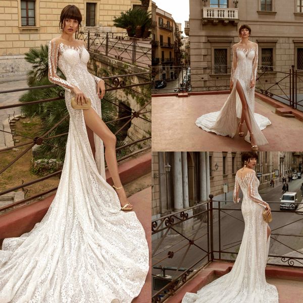 2019 side split mermaid wedding dresses jewel neck lace appliqued vestidos de novia boho wedding dress plus size long sleeve bridal gown, White
2019 side split mermaid wedding dresses jewel neck lace appliqued vestidos de novia boho wedding dress plus size long sleeve bridal gown, White
