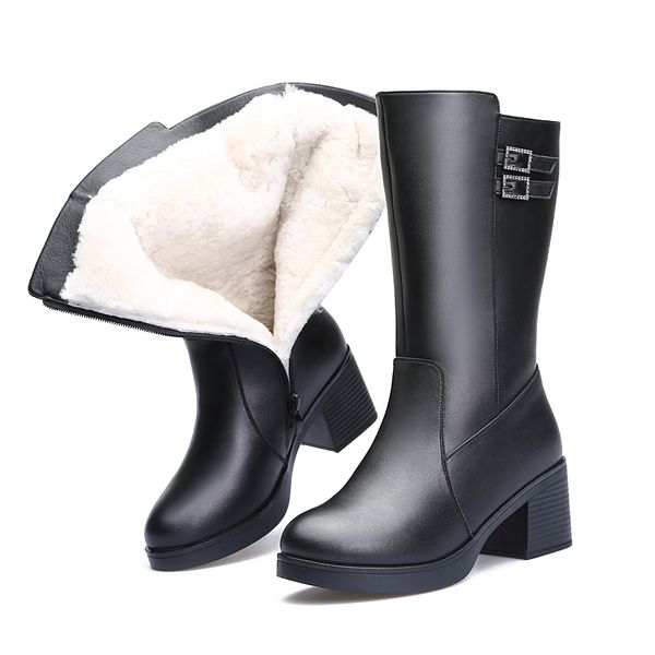 2019 winter warm comfortable thick wool snow boots women boots thick heel high cowhide leather shoes knight, Black
2019 winter warm comfortable thick wool snow boots women boots thick heel high cowhide leather shoes knight, Black