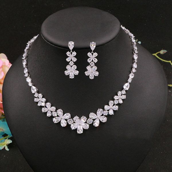 cubic zirconia flower pattern crystal stud earrings necklace jewelry rhinestones wedding girls accessories for bride, White
cubic zirconia flower pattern crystal stud earrings necklace jewelry rhinestones wedding girls accessories for bride, White
