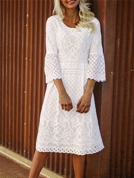 white lace dress vintage 3/4 sleeve a-line midi dresses high waist evening party elegant autumn winter solid color women dress, Black;gray
white lace dress vintage 3/4 sleeve a-line midi dresses high waist evening party elegant autumn winter solid color women dress, Black;gray