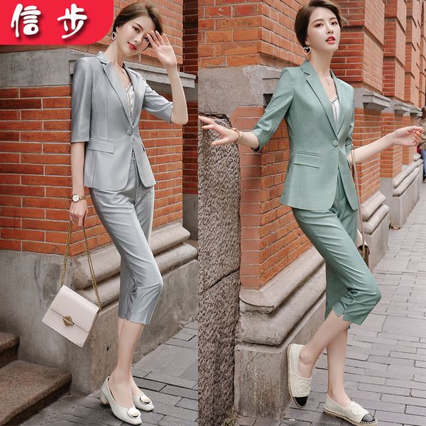 women's suits & blazers professional mid sleeve blazer eight pants suit 2021 spring summer style slim temperament, White;black
women's suits & blazers professional mid sleeve blazer eight pants suit 2021 spring summer style slim temperament, White;black