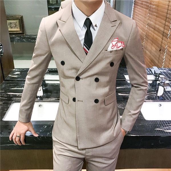 costume double boutonnage homme men solid color slim 3pcs sets male british style business casual dress, White;black
costume double boutonnage homme men solid color slim 3pcs sets male british style business casual dress, White;black