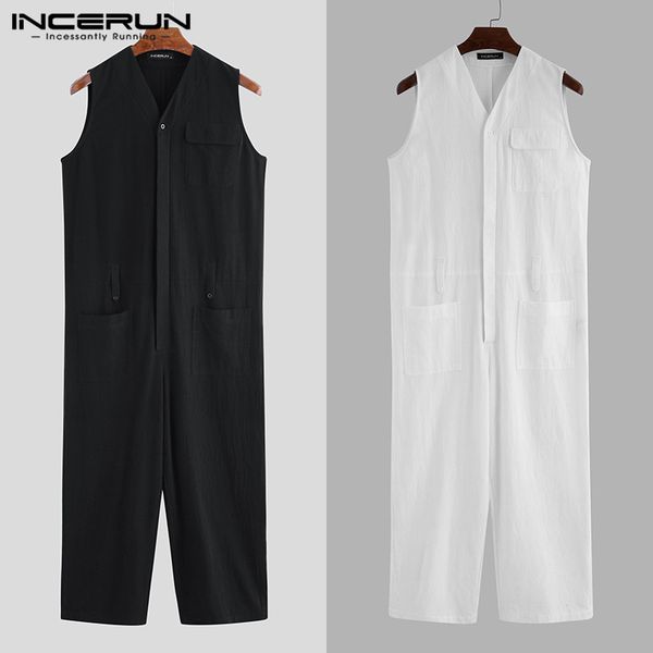 incerun 2020 men cargo overalls sleeveless cotton multi pockets jumpsuit solid color v neck streetwear pants mens rompers s-5xl, Black
incerun 2020 men cargo overalls sleeveless cotton multi pockets jumpsuit solid color v neck streetwear pants mens rompers s-5xl, Black
