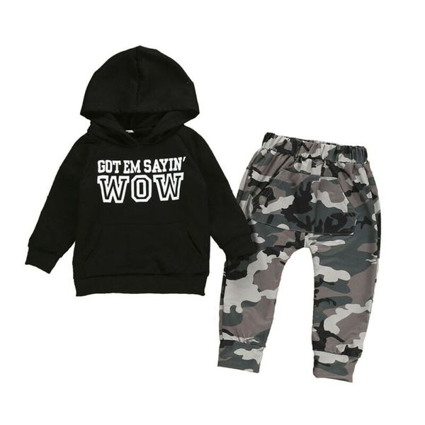 for newborn kid baby boy hooded sweatshirt camouflage pants outfits clothes, White