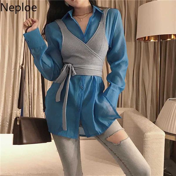 neploe korean women two pieces sets medium-long causal long sleeve blouse + short bow bandage sling vest 2020 new suits 59103, White
neploe korean women two pieces sets medium-long causal long sleeve blouse + short bow bandage sling vest 2020 new suits 59103, White