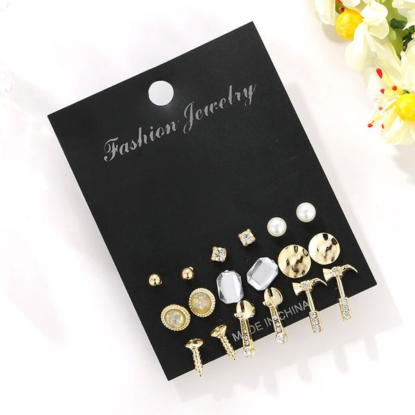 women creative fashion jewelry ear studs 9 pairs set crystal ear hammer wrench personality earrings wholesale, Golden;silver
women creative fashion jewelry ear studs 9 pairs set crystal ear hammer wrench personality earrings wholesale, Golden;silver