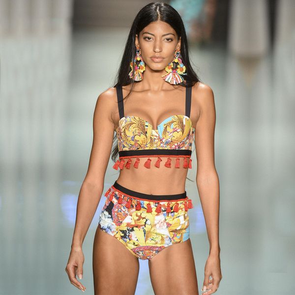 2019 high waist tassel bikini push up swimwear retro yellow print swimsuit padding bathing suit beachwear maillot de bain, White;black
2019 high waist tassel bikini push up swimwear retro yellow print swimsuit padding bathing suit beachwear maillot de bain, White;black