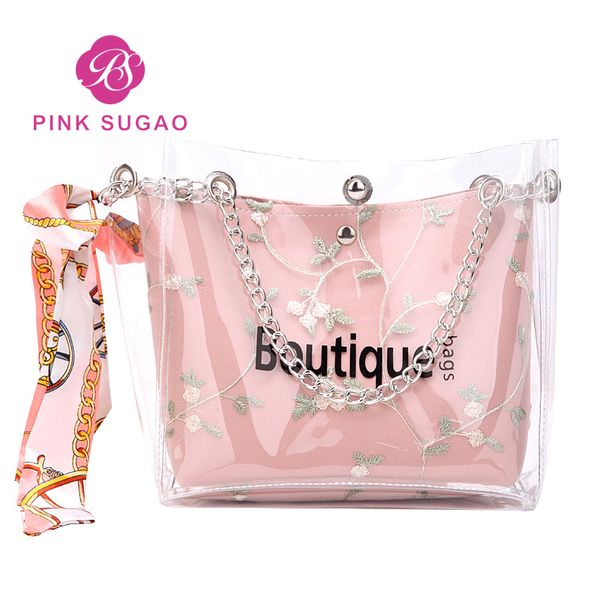 

Pink sugao luxury crossbody bag designer shoulder bags women purses 2019 summer hot sales tote bags chain bag pvc material for lady lovely