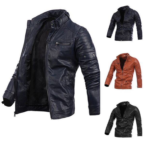 men autumn new vintage leather jacket coat men outfit fashion biker zipper pocket design pu leather jacket, Black
men autumn new vintage leather jacket coat men outfit fashion biker zipper pocket design pu leather jacket, Black