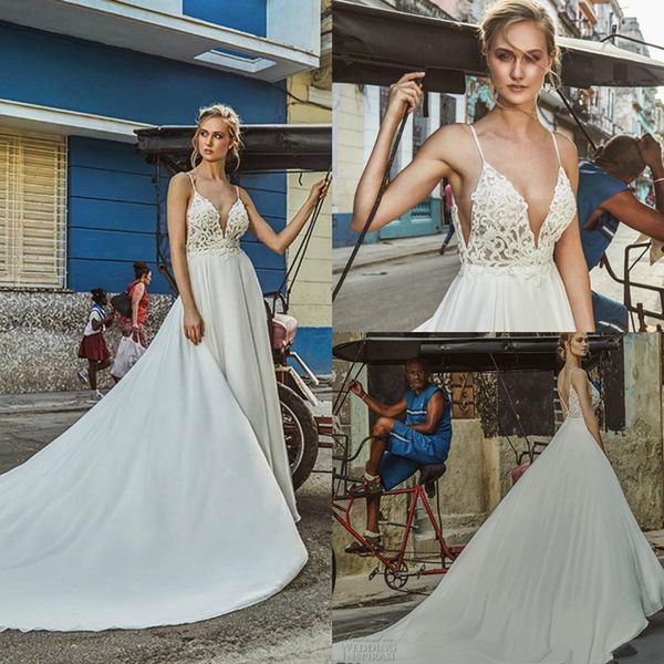 2020 new spaghetti lace applique sequins backless satin sweep train plus size robe de mariée calla blanche a line wedding dresses, White
2020 new spaghetti lace applique sequins backless satin sweep train plus size robe de mariée calla blanche a line wedding dresses, White