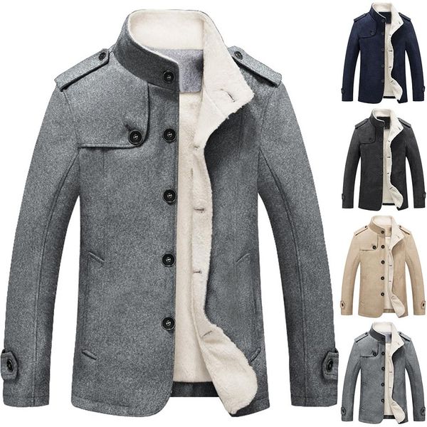 business men long sleeve stand collar single-breasted fleece lined warm coat, Black;brown
business men long sleeve stand collar single-breasted fleece lined warm coat, Black;brown