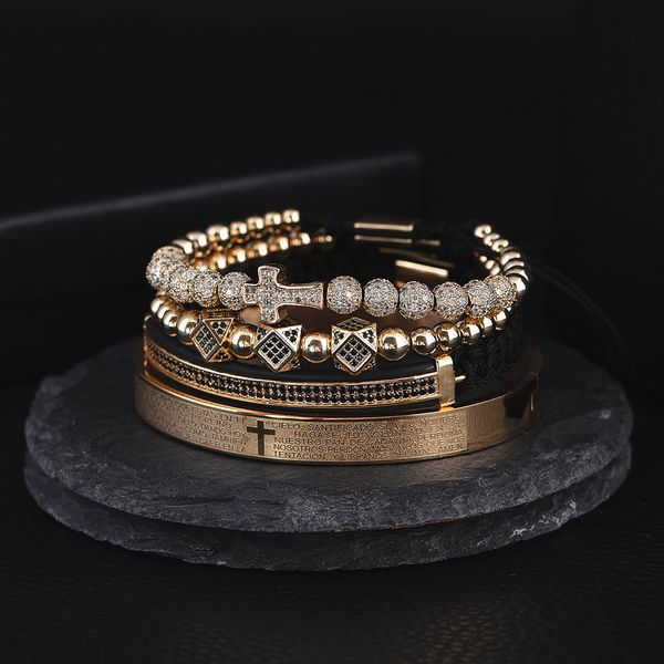 4pcs/set men steel carving spanish scripture charm bangle micro zircon cross pulseira bileklik luxury handmade jewelry gift valentine's, Golden;silver
4pcs/set men steel carving spanish scripture charm bangle micro zircon cross pulseira bileklik luxury handmade jewelry gift valentine's, Golden;silver