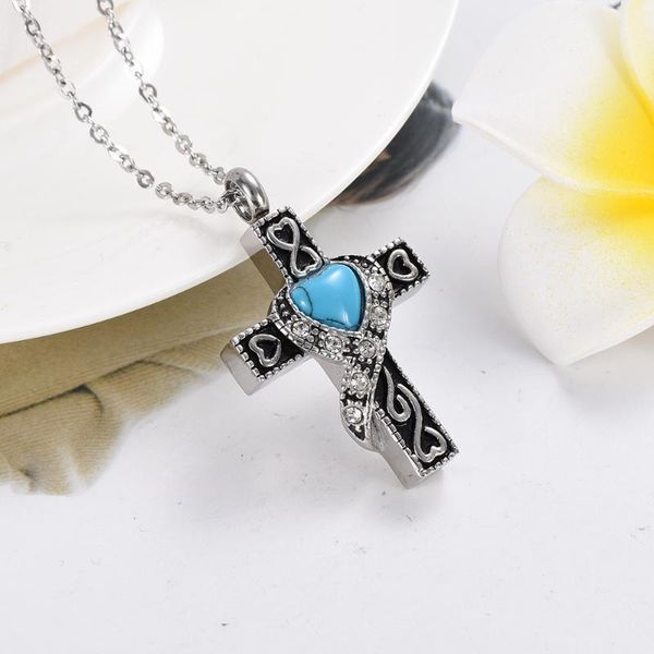 x036 blue heart inlay gift cross cremation pendant with screw hold loved ones ashes keepsake locket human cremation necklace, Silver
x036 blue heart inlay gift cross cremation pendant with screw hold loved ones ashes keepsake locket human cremation necklace, Silver