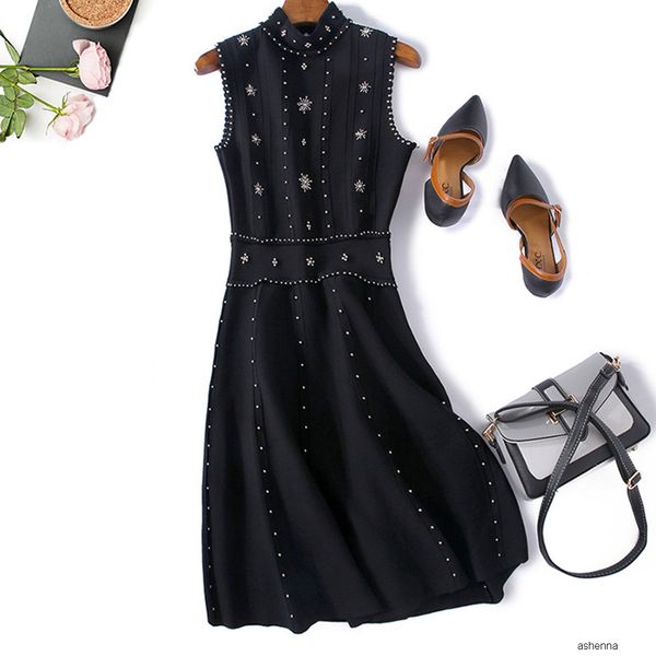 womens designer temperament sleeveless dress autumn heavy industry beaded stand collar foreign style backless curved bead knit skirtmlz1, Black;gray
womens designer temperament sleeveless dress autumn heavy industry beaded stand collar foreign style backless curved bead knit skirtmlz1, Black;gray