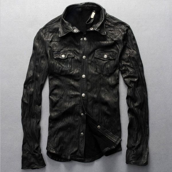 2017 men's slim fit genuine leather shirt soft sheepskin shirts men black fold thin leather jacket men tight style m-xxxl
2017 men's slim fit genuine leather shirt soft sheepskin shirts men black fold thin leather jacket men tight style m-xxxl