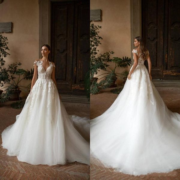 milla nova boho wedding dresses 2020 a line lace appliqued sheer neckline bohemia bridal gowns sweep train custom made vestidos de novia, White
milla nova boho wedding dresses 2020 a line lace appliqued sheer neckline bohemia bridal gowns sweep train custom made vestidos de novia, White
