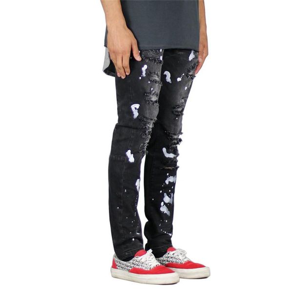 designer smear paint mens jeans popular holes mid waist pencil pants europen and american styles trousers, Blue
designer smear paint mens jeans popular holes mid waist pencil pants europen and american styles trousers, Blue