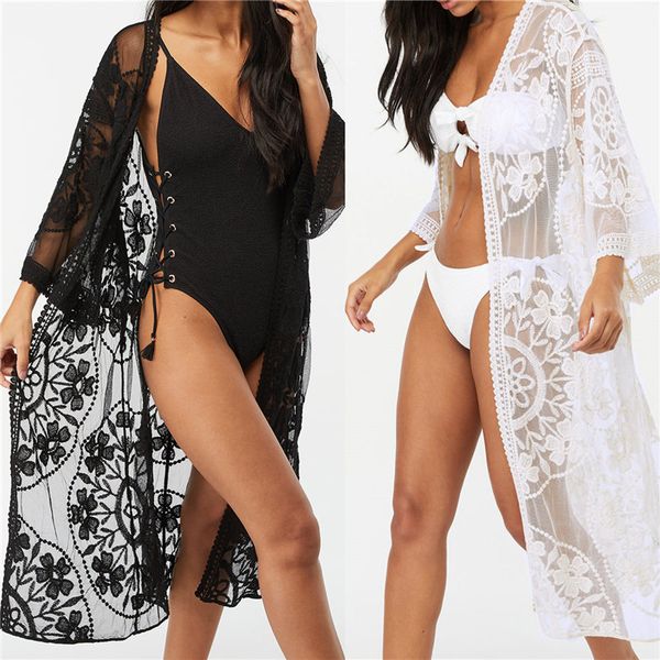 2019 see through v-neck summer beach wear open kimono cardigan lace tunic women blouse long shirts pareo plage n767, White
2019 see through v-neck summer beach wear open kimono cardigan lace tunic women blouse long shirts pareo plage n767, White