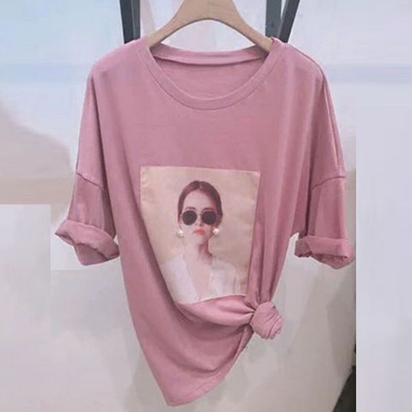 2019 korean summer print women's pink t shirts fashion short sleeve femme tee shirtscasual loose female tops ladies clothing, White
2019 korean summer print women's pink t shirts fashion short sleeve femme tee shirtscasual loose female tops ladies clothing, White