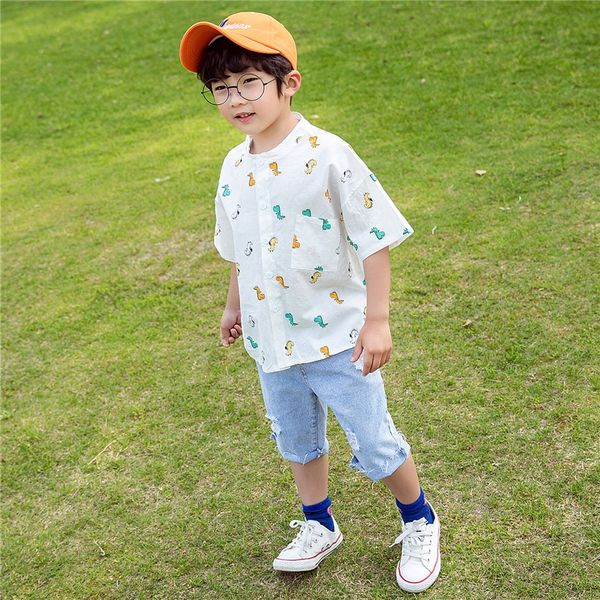 children's wear boy 2020 small dinosaur full print loose children's clothing shirt all-match short-sleeved shirt fashion, White;black
children's wear boy 2020 small dinosaur full print loose children's clothing shirt all-match short-sleeved shirt fashion, White;black