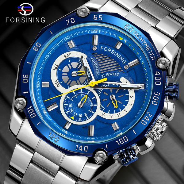 forsining 2019 new blue design complete calendar 3 small dial silver stainless steel automatic mechanical watches for men clock, Slivery;brown
forsining 2019 new blue design complete calendar 3 small dial silver stainless steel automatic mechanical watches for men clock, Slivery;brown