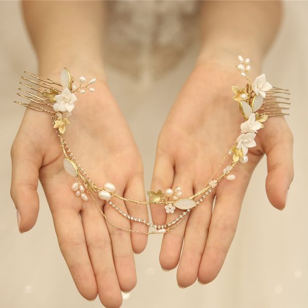 delicate porcelain flower bridal hair comb crystal pearls hair vine headband wedding headpiece luxury prom party hair jewelry, Golden;white
delicate porcelain flower bridal hair comb crystal pearls hair vine headband wedding headpiece luxury prom party hair jewelry, Golden;white