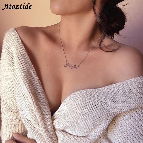 atoztide 2019 new stainless steel personalized custom name necklace gold choker chinese arabic necklace pendant nameplate gift, Silver
atoztide 2019 new stainless steel personalized custom name necklace gold choker chinese arabic necklace pendant nameplate gift, Silver