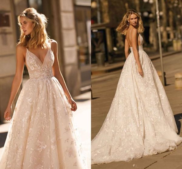 2020 berta wedding dresses lace applique a line spaghetti straps backless princess beach holiday casual bridal gowns, White
2020 berta wedding dresses lace applique a line spaghetti straps backless princess beach holiday casual bridal gowns, White