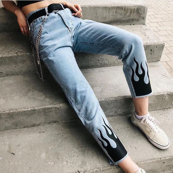 casual flaming fire print jeans pattern womens streetwear blue zipper high waist straight denim pants ladies joggers
casual flaming fire print jeans pattern womens streetwear blue zipper high waist straight denim pants ladies joggers