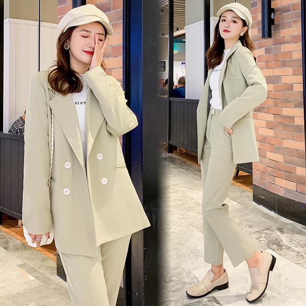 women's suit 2019 autumn new fashion temperament casual solid color double-breasted small suit trousers two-piece, White;black
women's suit 2019 autumn new fashion temperament casual solid color double-breasted small suit trousers two-piece, White;black