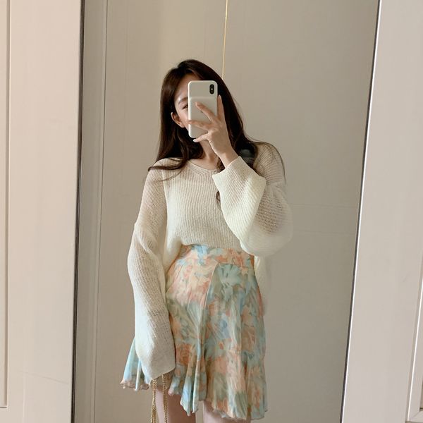 women summer two piece set korean style chic ulzzang long sleeve blouse and floral print vintage mini skirt 2 piece suits, White
women summer two piece set korean style chic ulzzang long sleeve blouse and floral print vintage mini skirt 2 piece suits, White