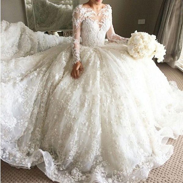 luxury lace ball gown wedding dresses 2019 beaded long sleeves 3d floral appliques wedding gowns selling plus size wedding dress, White
luxury lace ball gown wedding dresses 2019 beaded long sleeves 3d floral appliques wedding gowns selling plus size wedding dress, White