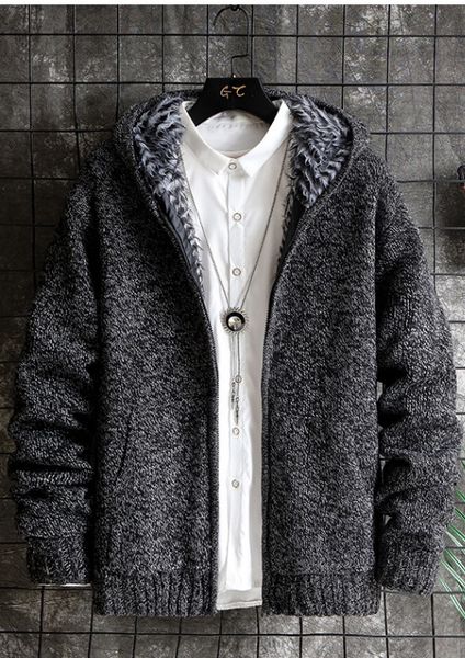 autumn and winter with pile - thick cardigan men's new casual hood knitted cardigan jacket students casual wear, White;black
autumn and winter with pile - thick cardigan men's new casual hood knitted cardigan jacket students casual wear, White;black