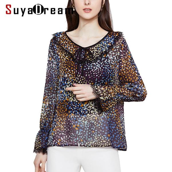 women silk blouse 100% real silk georgette printed blouses for women v neck long sleeved lace shirt 2019 spring new blouses, White
women silk blouse 100% real silk georgette printed blouses for women v neck long sleeved lace shirt 2019 spring new blouses, White