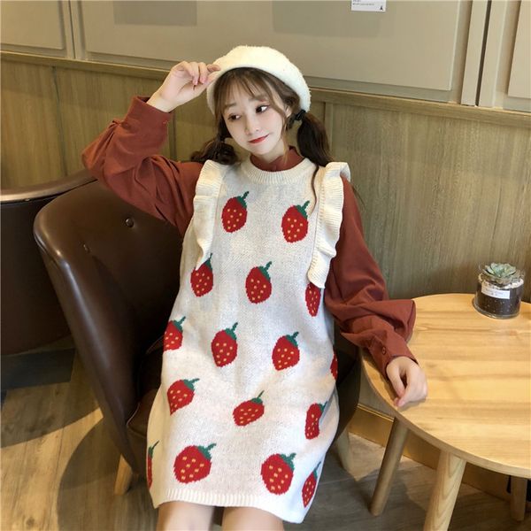 two-piece spring women's korean strawberry ruffled vest dress + lantern sleeve long sleeve shirt sweet harajuku set, White
two-piece spring women's korean strawberry ruffled vest dress + lantern sleeve long sleeve shirt sweet harajuku set, White