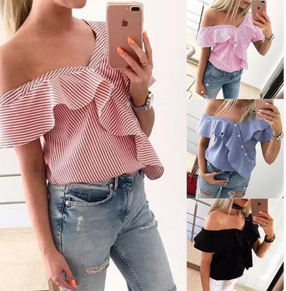 2019 summer autumn new fashion women ladies off shoulder blouse casual butterfly sleeve shirts loose striped button, White
2019 summer autumn new fashion women ladies off shoulder blouse casual butterfly sleeve shirts loose striped button, White