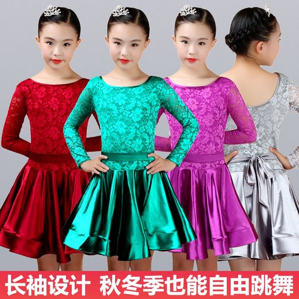 kids' mid/full length sleeve lace latin dance dress girls' required performance competition dress wtih separate safety pants, Black;red
kids' mid/full length sleeve lace latin dance dress girls' required performance competition dress wtih separate safety pants, Black;red