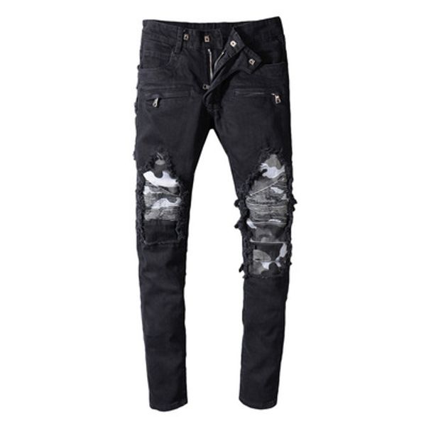 mens high street slim jeans patchwork hole camouflage pants solid straight fashion hot sell male jeans, Blue
mens high street slim jeans patchwork hole camouflage pants solid straight fashion hot sell male jeans, Blue