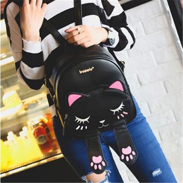 fashion girl cat backpack leather anti-thief school shoulder bags youth travel backpack 2019 new