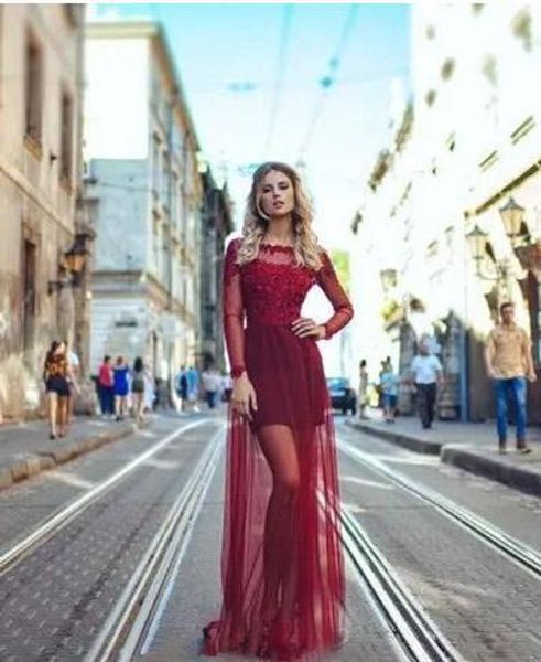2020 new luxury burgundy sheath prom dresses illusion jewel neck lace appliques zipper back floor length party dress evening gowns wear, Black
2020 new luxury burgundy sheath prom dresses illusion jewel neck lace appliques zipper back floor length party dress evening gowns wear, Black