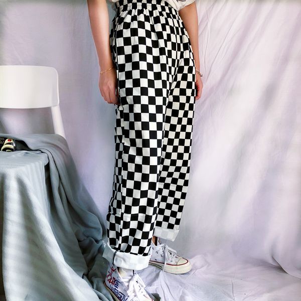 street black white plaid pants women's hip hop women vintage checkerboard print wide leg pants elastic waist straight trousers
street black white plaid pants women's hip hop women vintage checkerboard print wide leg pants elastic waist straight trousers