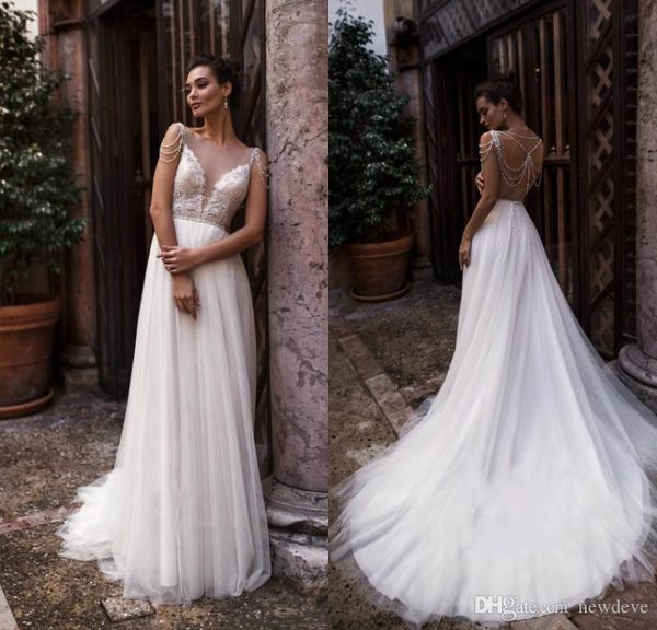 nora naviano beach wedding dresses 2019 lace appliques beading bridal gowns backless sweep train a-line wedding dress robe de mariée, White
nora naviano beach wedding dresses 2019 lace appliques beading bridal gowns backless sweep train a-line wedding dress robe de mariée, White