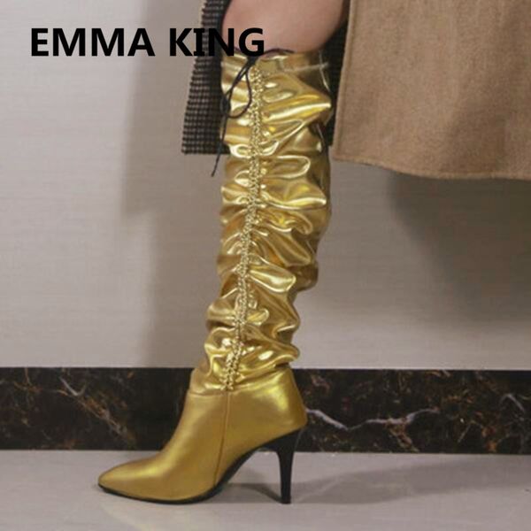 2019 elastic lace up women knee high boots pointed toe high heels gold ladies runway pleated shoes woman gladiator knight boots, Black
2019 elastic lace up women knee high boots pointed toe high heels gold ladies runway pleated shoes woman gladiator knight boots, Black