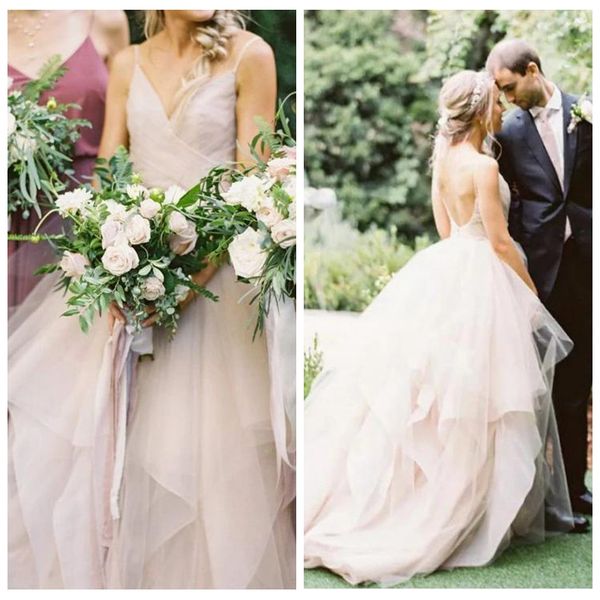 romantic spaghetti ball gown wedding dresses sleeveless tiered wedding gown with sweep train girls' backless tulle bridal gown, White
romantic spaghetti ball gown wedding dresses sleeveless tiered wedding gown with sweep train girls' backless tulle bridal gown, White