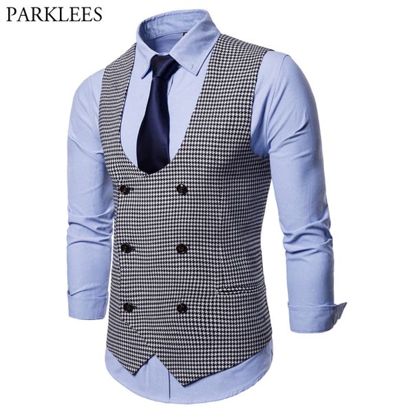 mens slim fit double breasted suit vest 2018 fashion classic houndstooth sleeveless waistcoat for men party wedding dress vests, Black;white
mens slim fit double breasted suit vest 2018 fashion classic houndstooth sleeveless waistcoat for men party wedding dress vests, Black;white