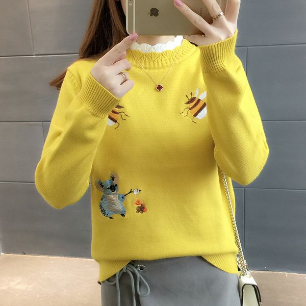 women's sweaters 2021 women spring autumn knitting sweater fashion korean long sleeve embroidery bee ladies harajuku pullover clothing, White;black
women's sweaters 2021 women spring autumn knitting sweater fashion korean long sleeve embroidery bee ladies harajuku pullover clothing, White;black