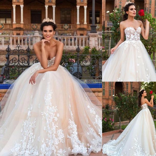 sweetheart ball gown wedding dress lace appliqued back lace up with sweep train bridal gowns vestido de noiva, White
sweetheart ball gown wedding dress lace appliqued back lace up with sweep train bridal gowns vestido de noiva, White