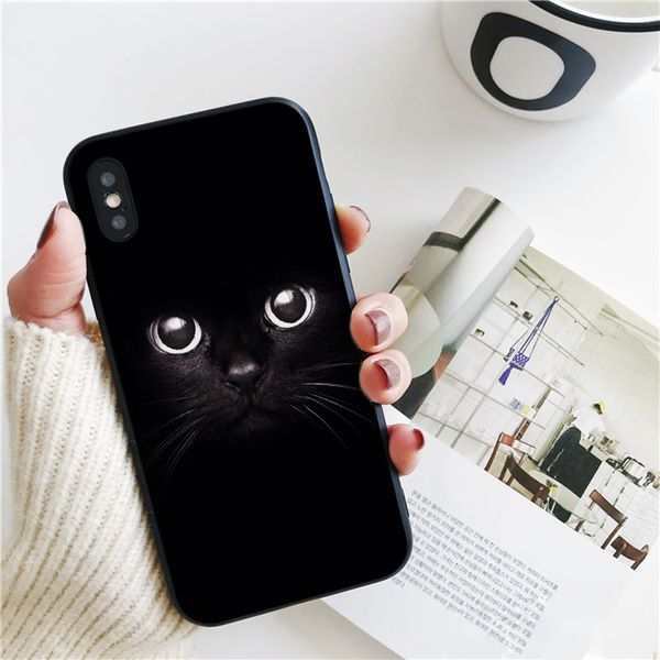 fundas luxury black cat cover for iphone 11 pro xs max xr case for iphone 8 7 6s plus 5s se 5 case soft silicone cover.